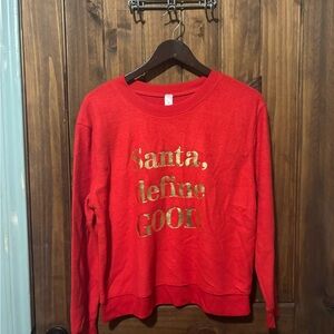 Red Holiday Sweatshirt with Gold Lettering